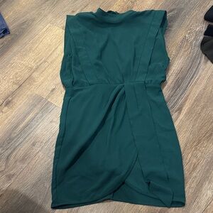 TCEC Deep Green Faux-Wrap Mini Dress